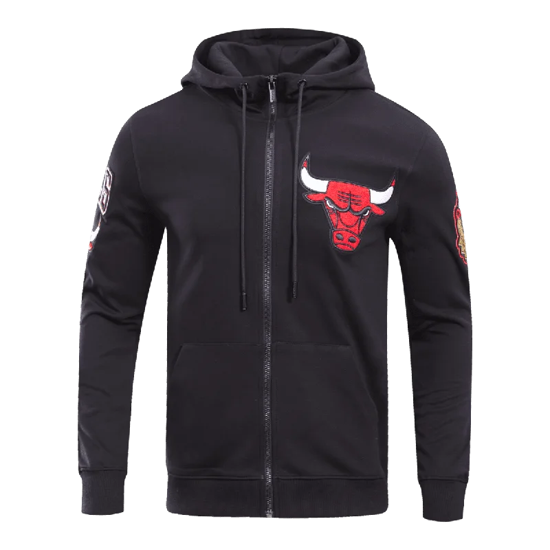 NBA CHICAGO BULLS CLASSIC CHENILLE MEN'S FZ PO HOODIE (BLACK)