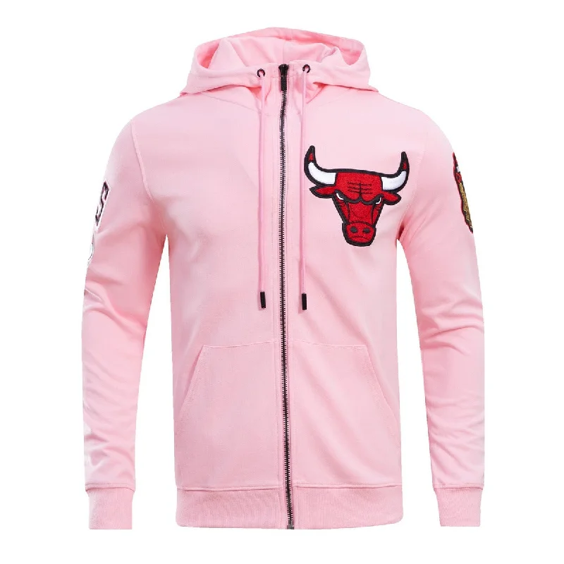 NBA CHICAGO BULLS CLASSIC CHENILLE MEN'S FZ PO HOODIE (PINK)