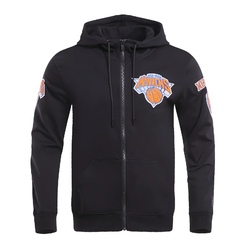 NBA NEW YORK KNICKS CLASSIC CHENILLE MEN'S FZ PO HOODIE (BLACK)