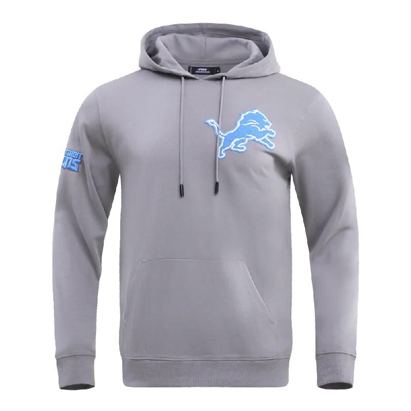 NFL DETROIT LIONS CLASSIC CHENILLE MEN'S DK PO HOODIE (GRAY)