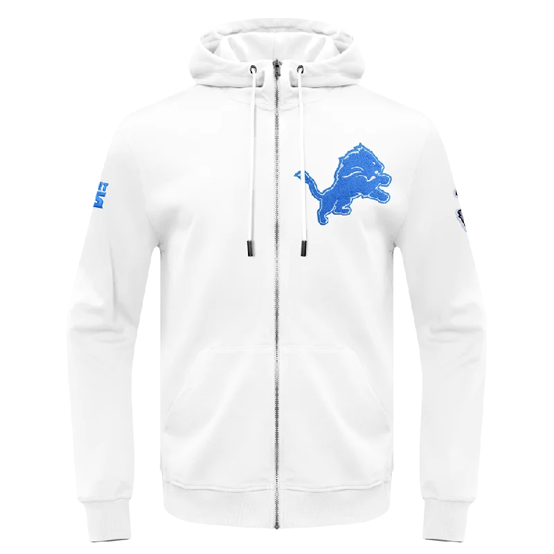 NFL DETROIT LIONS CLASSIC CHENILLE MEN'S DK FZ PO HOODIE (WHITE)