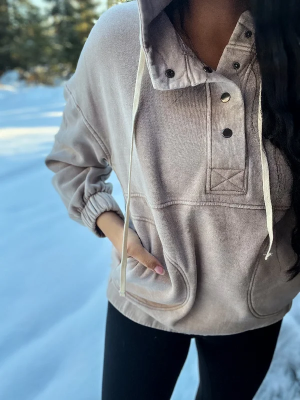 Just Comfort Oversized Fleece Pocket Hoodie- Ash Mocha