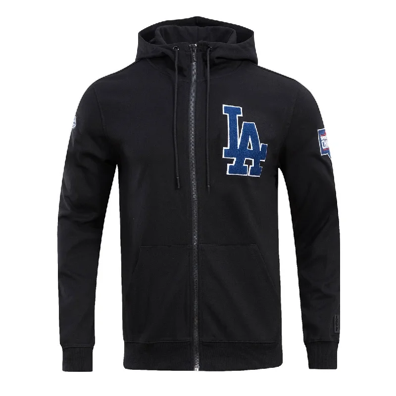 MLB LOS ANGELES DODGERS CLASSIC CHENILLE MEN'S FZ PO HOODIE (BLACK)