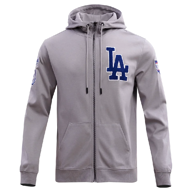 MLB LOS ANGELES DODGERS CLASSIC CHENILLE MEN'S FZ PO HOODIE (GRAY)