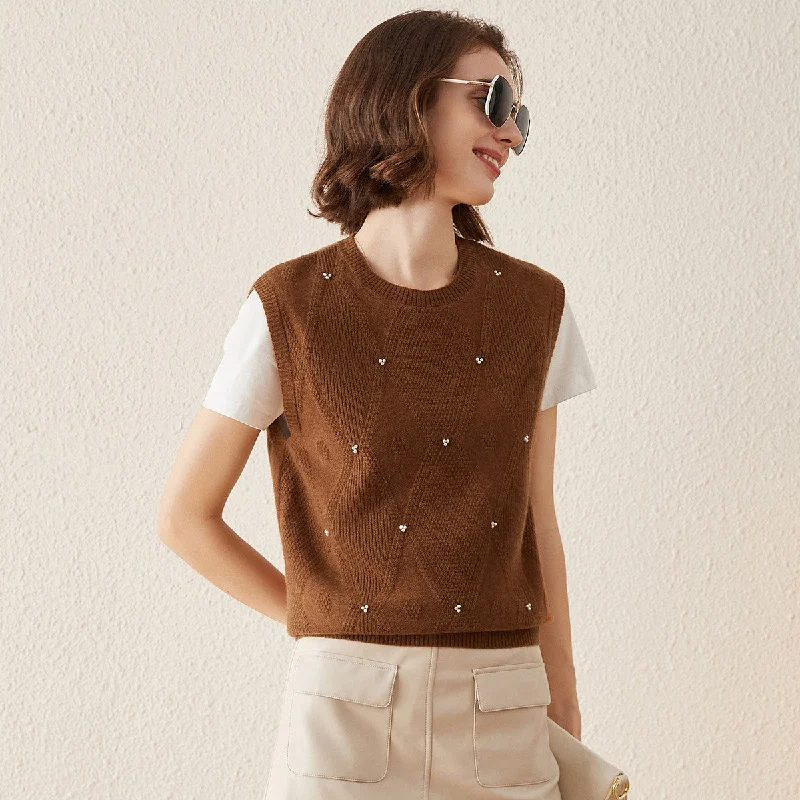 100% Cashmere Pearl-Embellished Knit Vest