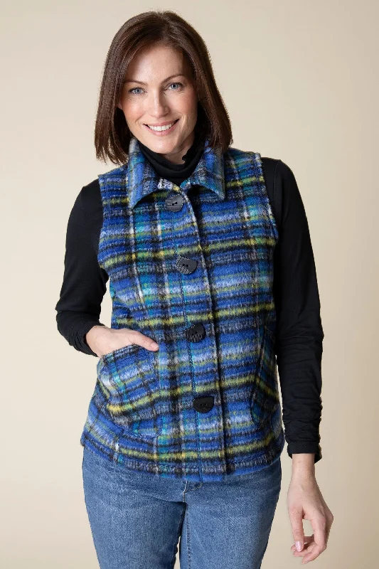 Brushed Plaid Tartan Pocket Vest