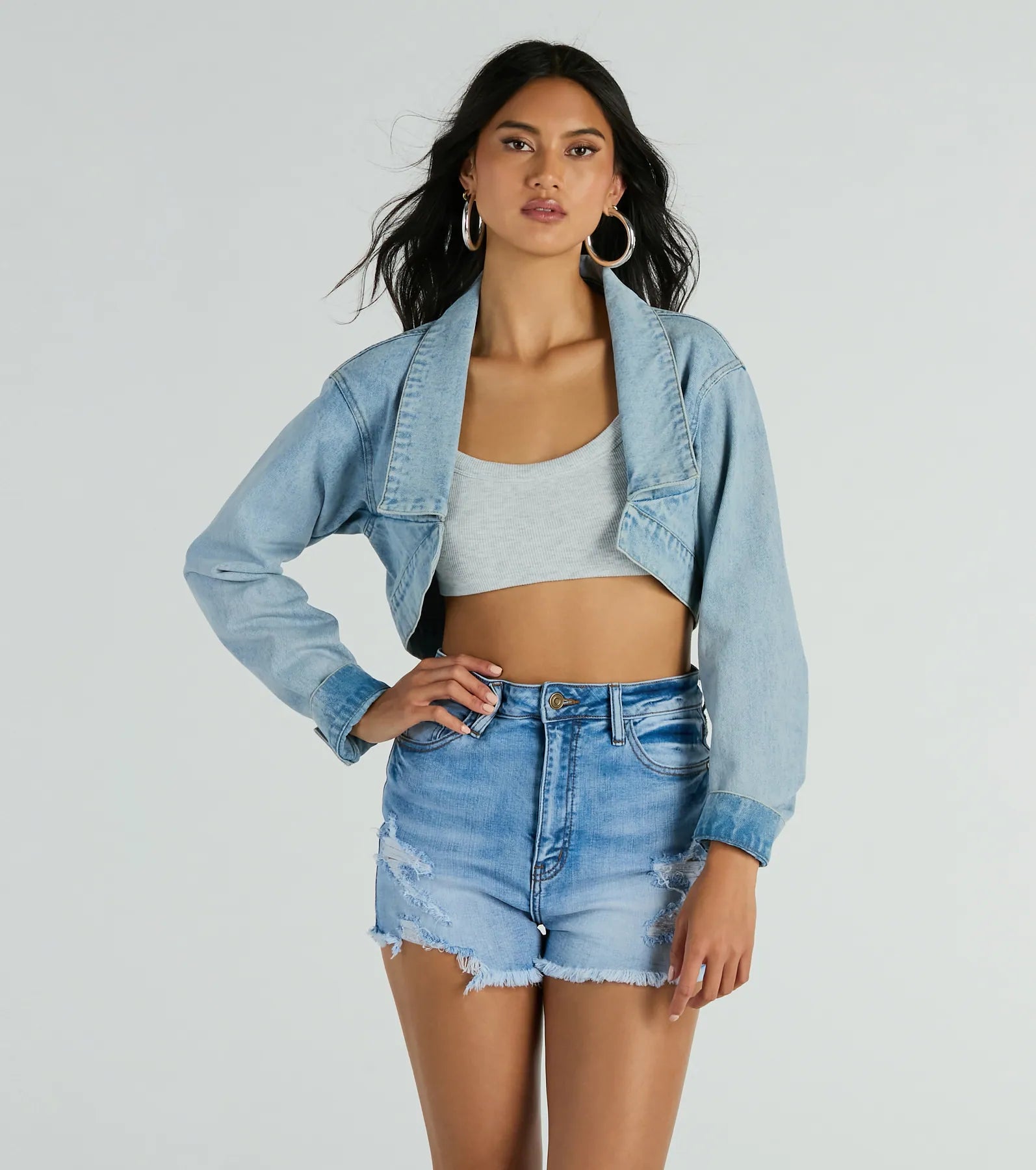 Trendsetting Girlie Long Sleeve Denim Shrug Jacket