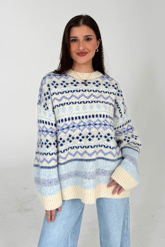 Cool Vibes Sweater in Cream/Blue