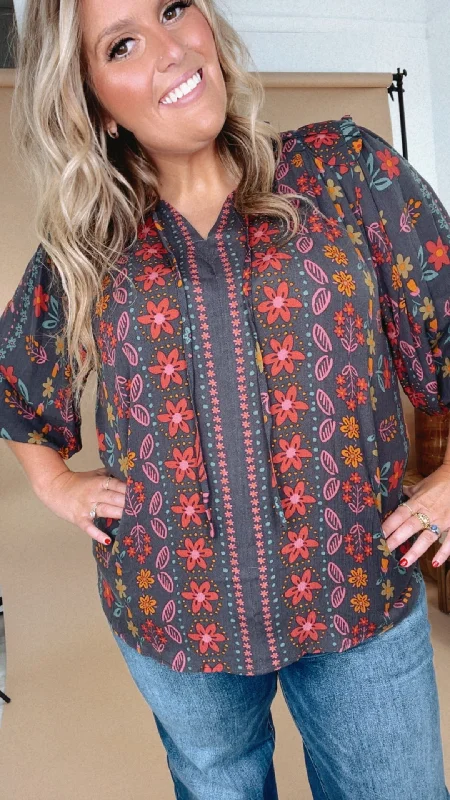 All For Boho Floral Blouse, Multi