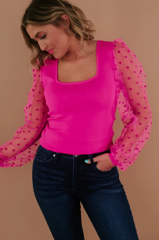 Midnight Hour Polka Dot Top, Hot Pink