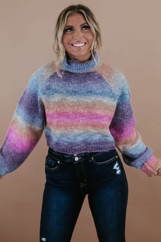 Ombre Cropped Sweater, Dark Rainbow