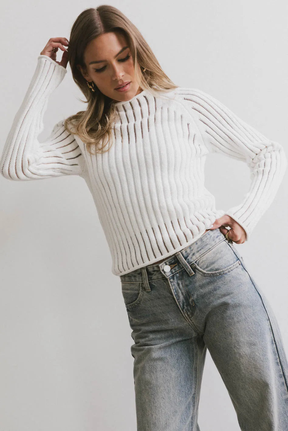 Ruby Striped Sheer Sweater in White