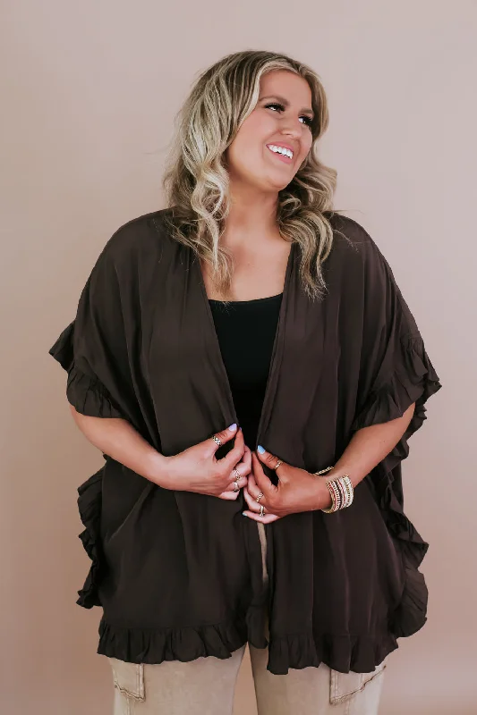 Raven Ruffle Kimono, Ash Brown