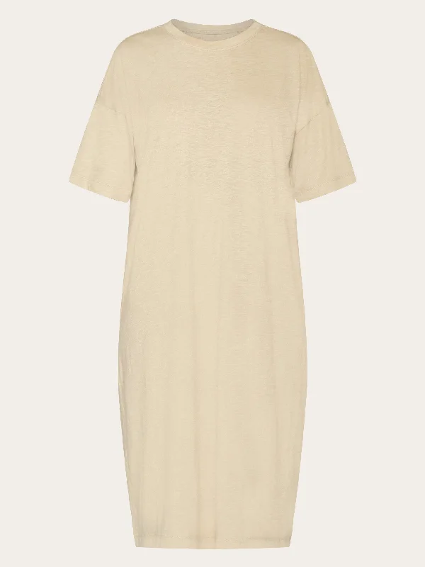 Loose fit midi boat neck jersey dress - Light feather gray