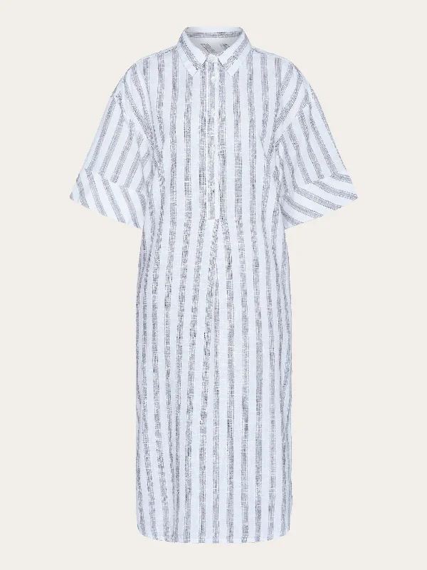 Loose multicolored stripe short sleeved shirt dress - GOTS/Vegan - Brown stripe