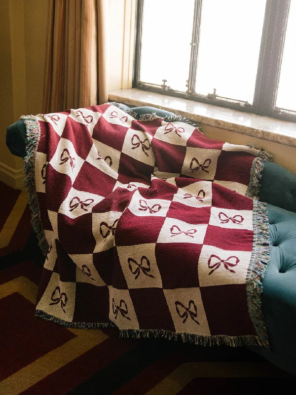 Archie Throw Blanket - Merlot Bow Check