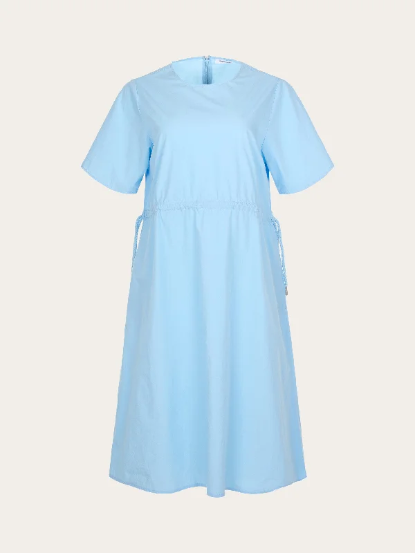 Poplin o-neck short sleevd dress - Airy Blue