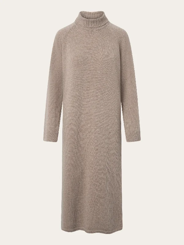 Roll neck mid length dress - Kelp melange