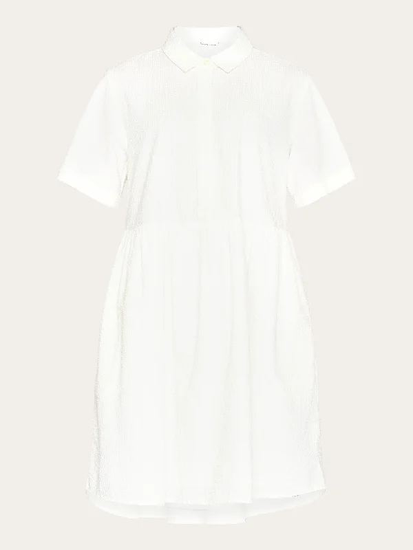 Seersucker short shirt dress - Egret