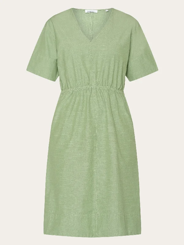 V-neck slub yarn short sleeve midi dress - GOTS/Vegan - Shale Green