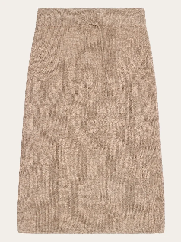 Wool midth lengt rib knit skirt - Kelp melange