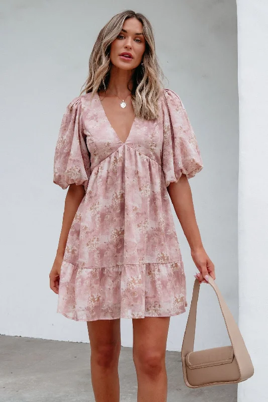 Blush Floral Print Mini Dress