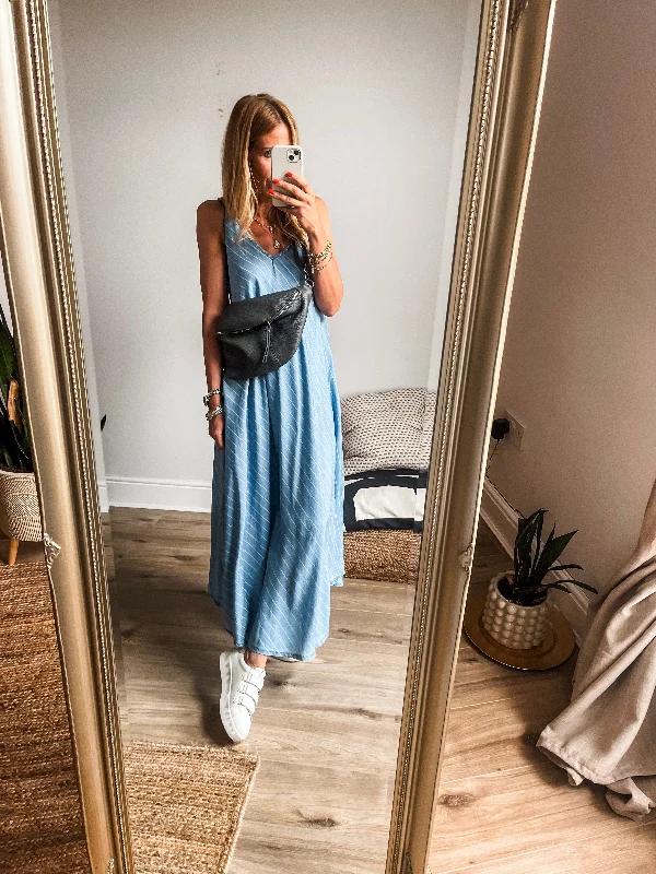 Denim Flare V-Neck Sleeveless Maxi