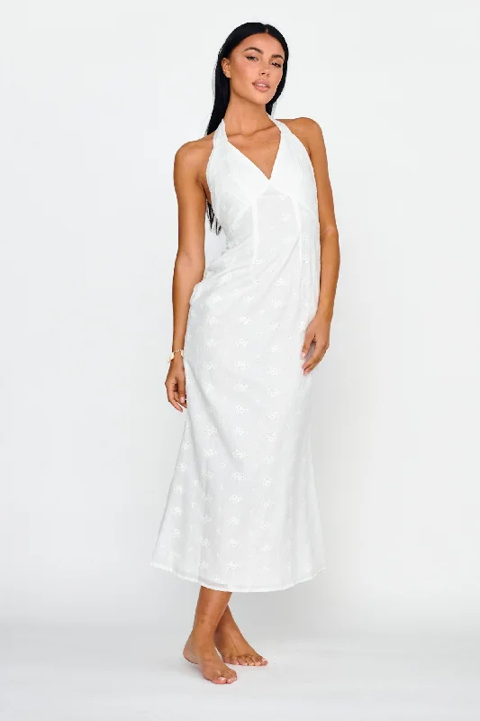 Lavara Halterneck Midi Dress White