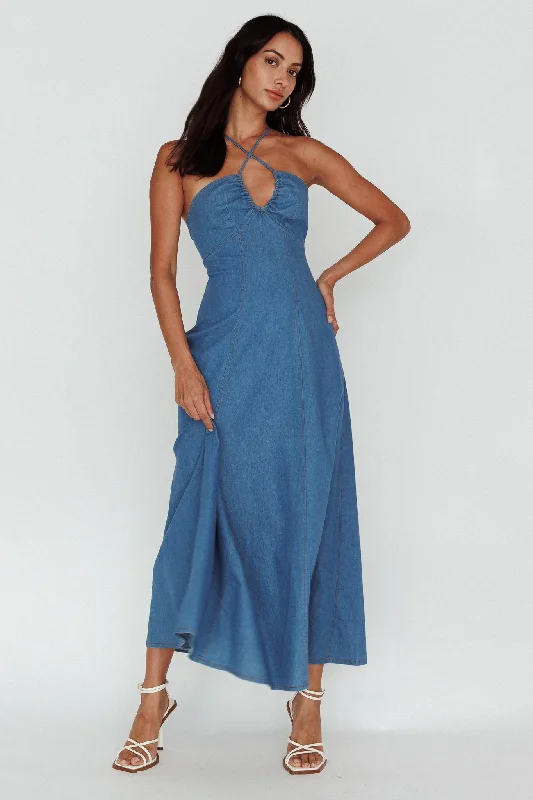 Leilana Halterneck Maxi Dress Denim