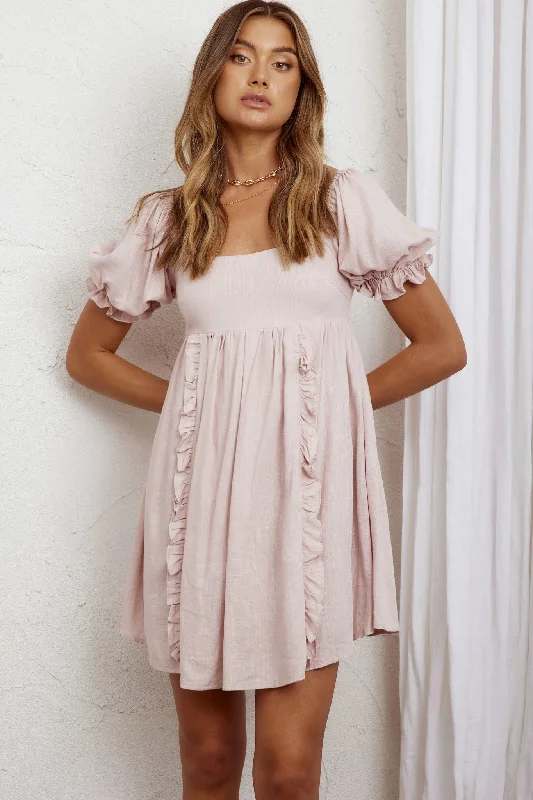 Macedonia Puff Sleeve Babydoll Dress Blush