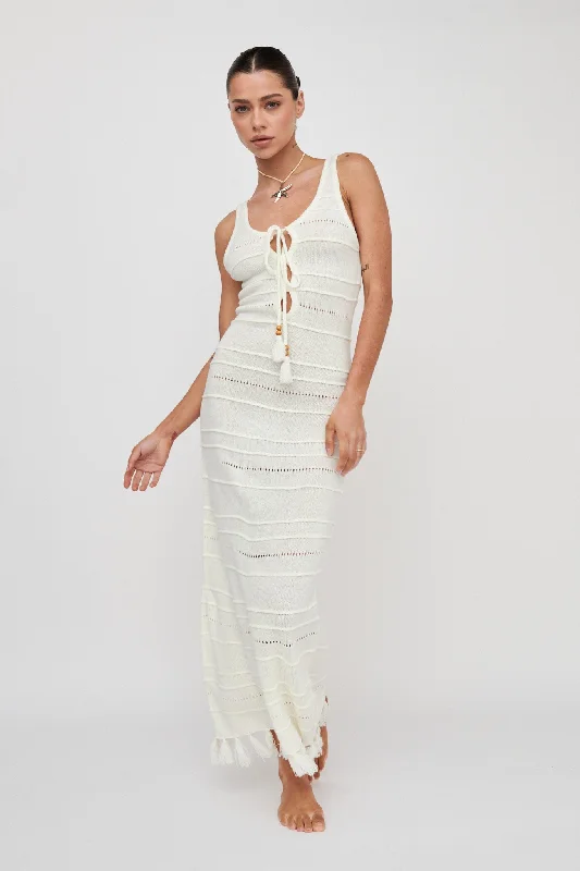 Sunlight Bust Tie Knit Maxi Dress White